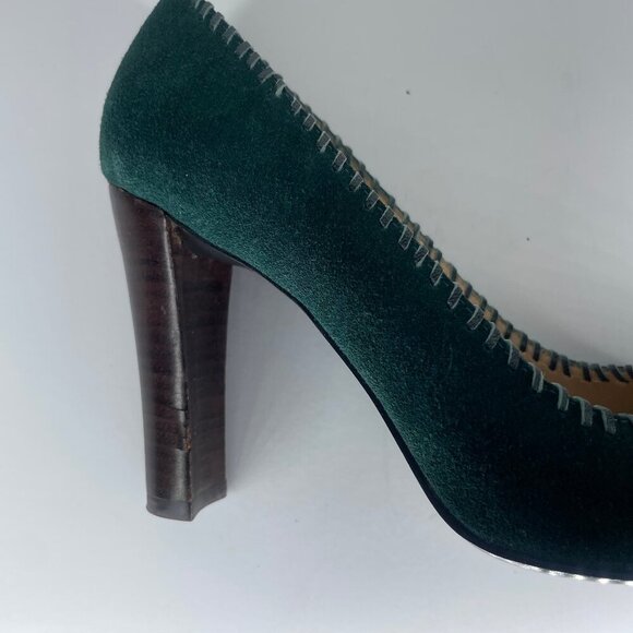 Pazzo Juniper Green Suede Outer Leather Upper Peep Accent 3 1/2' Heel Sz 7M - Picture 3 of 9